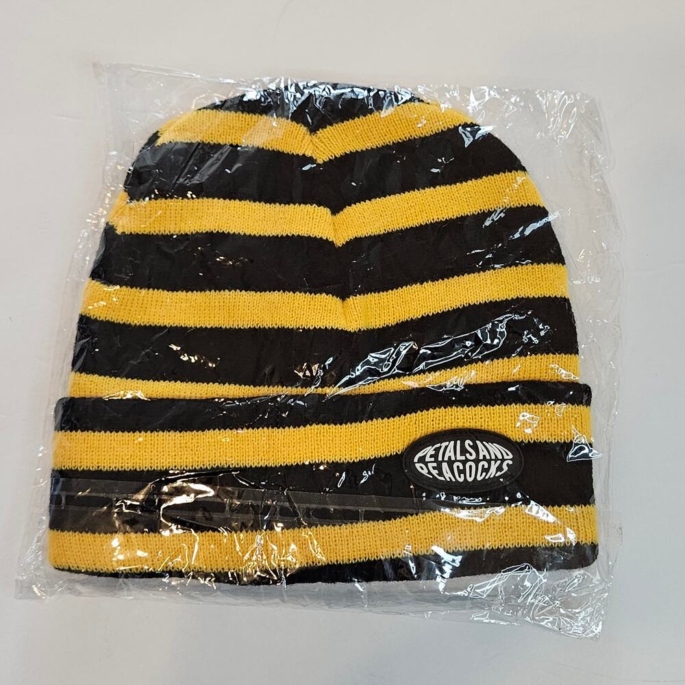 Petals and Peacocks Black & Yellow Stripe Beanie Womens - Picture 2 of 6